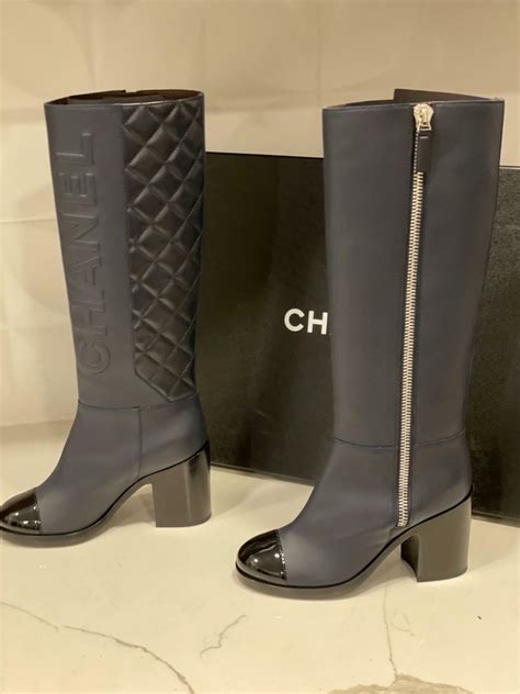 chanel blue boots|knee high chanel boots.